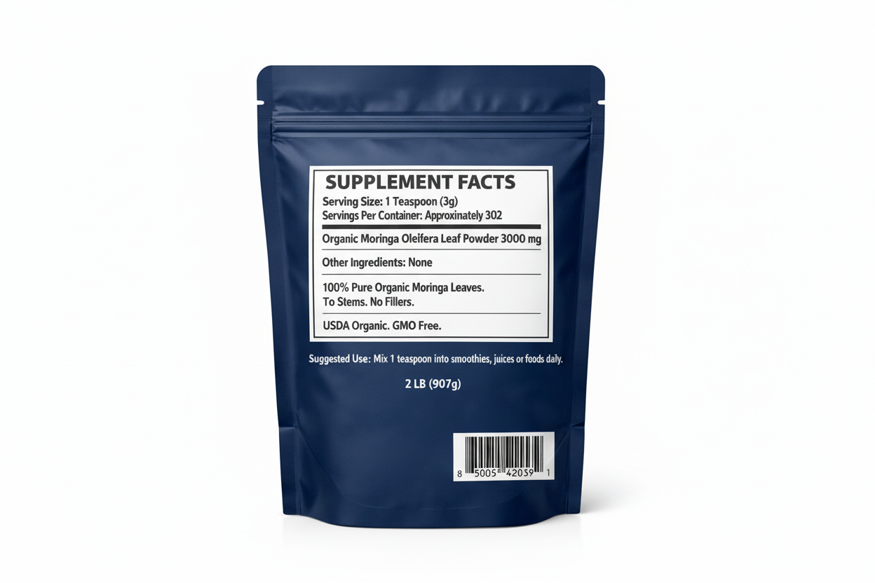 JevityRx Organic Moringa Oleifera Leaf Powder - Supplement Facts