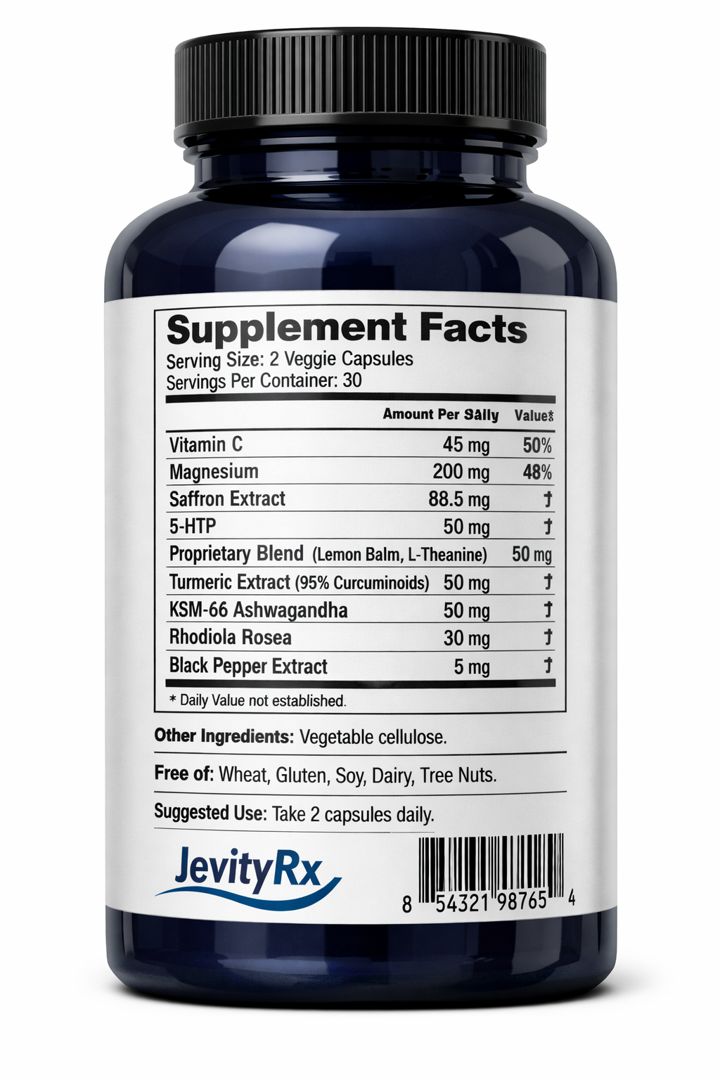 JevityRx Saffron+ Advanced Formula – 60 Veggie Capsules - Supplement Facts
